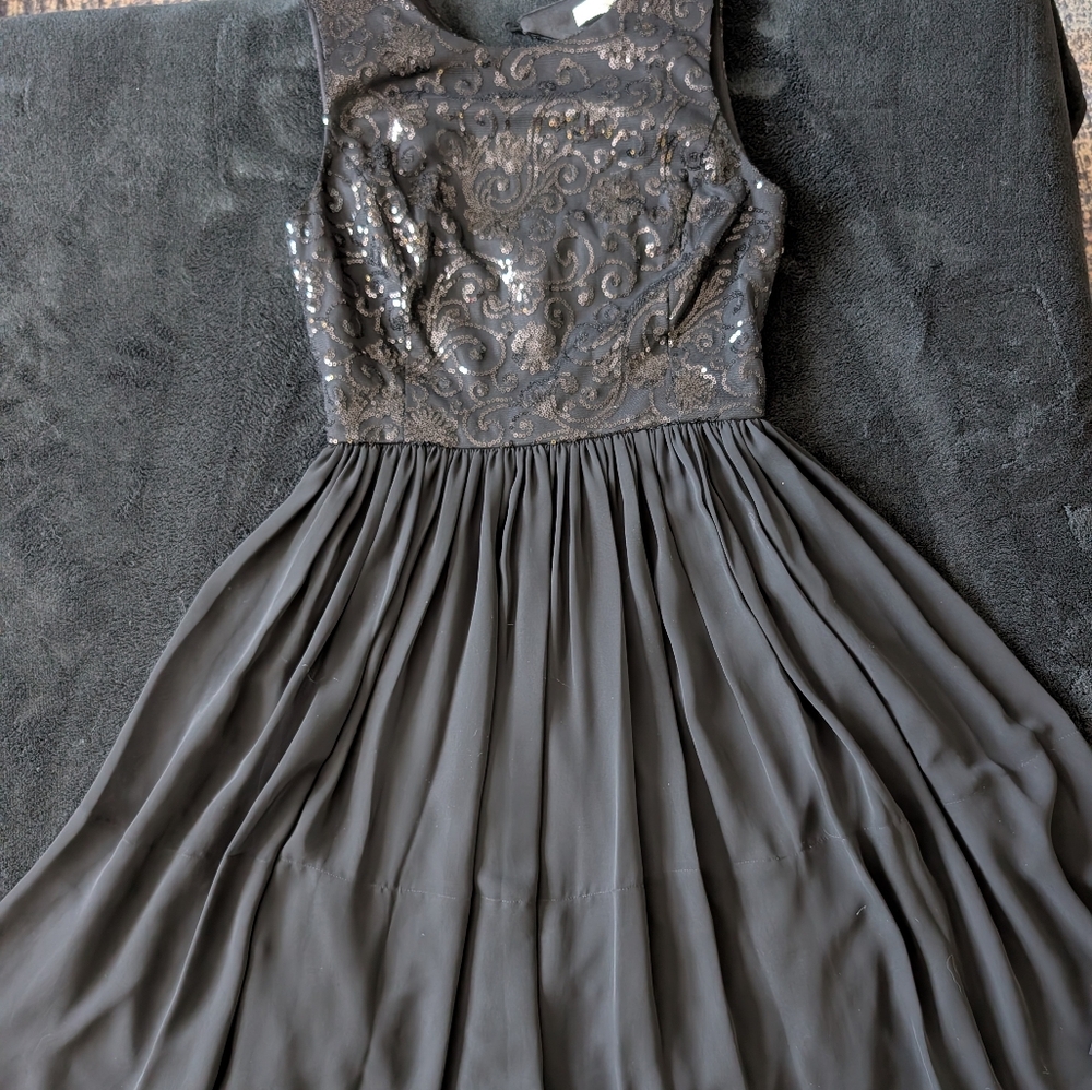 Backless Black Sequin Bodice Chiffon Mini Party Dress Sz 2 LBD Cocktail image 8